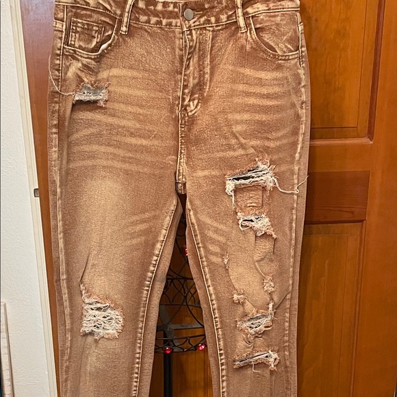 💸💸💸BOGOHO 💸💸💸Distressed Tan Women's Jeans-10 - Picture 2 of 10
